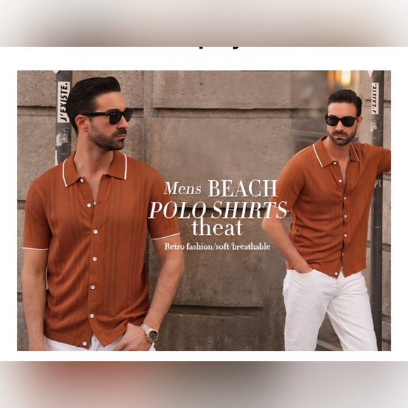 Grace Karin Beige Short Sleeve Men's Shirt #1182 - Picture 7 of 9